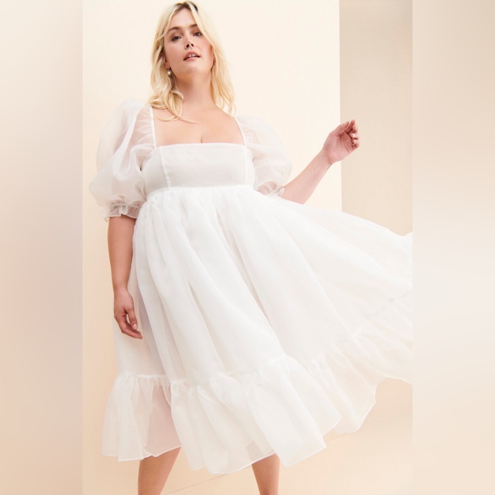 Selkie Ivory French Puff Midi Dress Size 4X